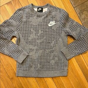Nike Gray Crew Neck Sweatshirt with Grid Pattern